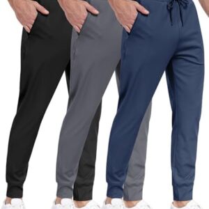 3 Pack Men's Sweatpants with Zipper Pockets,Workout Gym Traning Track Joggers Pants for Men Running Jogging Pants