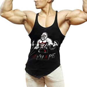 GYMAPE Mens Stringer Gym Bodybuilding Tank Tops Cotton for Workout with Arch Hem