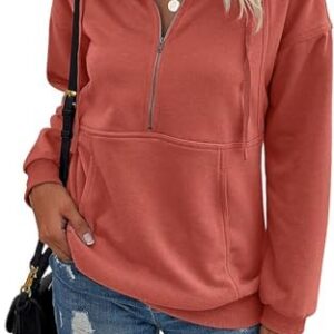 PRETTYGARDEN Women's Casual Long Sleeve Lapel Zipper Sweatshirt Drawstring Loose Pullover Tops