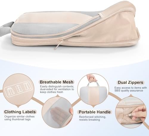 OlarHike 10 Set Compression Packing Cubes for Travel Women Mom,Luggage Clothes Storage Gifts for Travelers,Airplane/Cruise/Car/Train Travel Essentials,Compressible Expandable Saver Space Bags(Beige) - Image 6