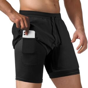 NIMOJIRO Men's 2 in 1 Running Shorts Workout Athletic Training Gym Outdoor Sports Shorts