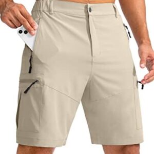 Pudolla Men's Hiking Cargo Shorts 9" Lightweight Outdoor Work Shorts for Men Travel Golf Camping Casual with 5 Zipper Pockets