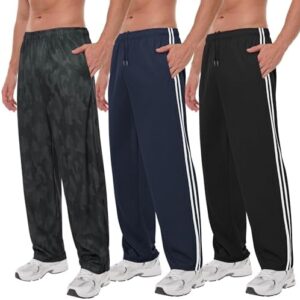 Men's Mesh Athletic Sweatpants with Pockets Open Bottom Gym Active Pants for Running, Training, Workout