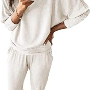PRETTYGARDEN Women's Spring Fall Fashion Outfits 2 Piece Sweatsuit Long Sleeve Pullover Long Pants Ribbed Matching Lounge Set