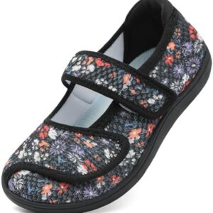 JOINFREE Womens Barefoot Walking Shoes Wide Diabetic Shoes Adjustable Mary Jane Shoes Flats Arthritis Edema Casual Shoes Breathable Slip on Sneakers Indoor Outdoor