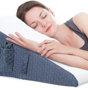 12inch Wedge Pillow for Sleep, Updated Bed Wedge, Acid Reflux, Heartburn, GERD, Neck Pain, Cooling Memory Foam Top, Removable Washable Cover Incline Wedge Pillow for Improved Sleep