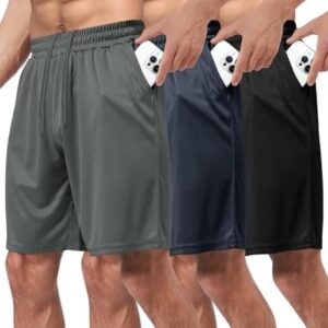 3 Pack Gym Basketball Mens Shorts - Quick Dry Black Workout Athletic Shorts with Pockets for Casual Running (S-6XL)