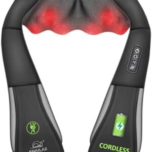 Snailax Cordless Massager - Shiatsu Neck and Shoulder Massager with Heat, FSA HSA Eligible, Portable, Lumbar, Foot Electric Massage Pillow, Christmas Gift