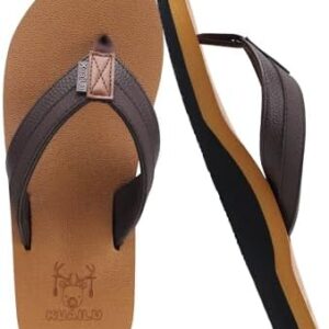 KuaiLu Men's Yoga Mat Leather Flip Flops with Arch Support Comfortable Cushion Walking Thong Sandals Slip On Indoor Outdoor