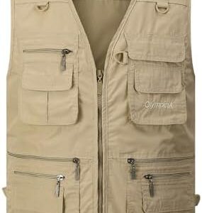 Gihuo Men's Fishing Vest Utility Safari Travel Vest with Pockets Outdoor Work Photo Cargo Fly Summer Vest