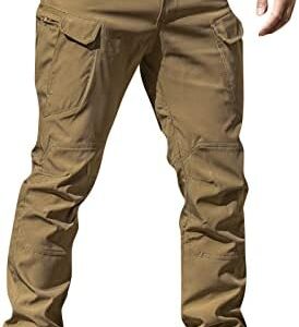 OIOLOYJM Cargo Pants for Men Relaxed Fit Work Hiking Waterproof Pants Stretch Tactical Pants Lightweight Outdoor Travel Pants