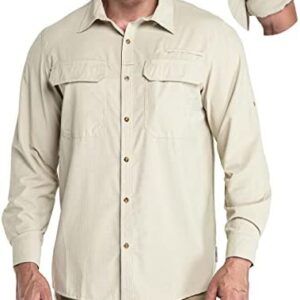 33,000ft Men's Long Sleeve Sun Protection Shirt UPF 50+ UV Quick Dry Cooling Fishing Shirts for Travel Safari Camping Hiking
