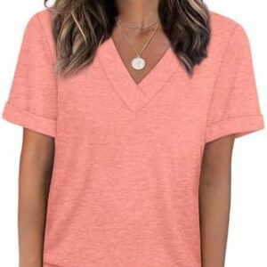 WIHOLL Womens Summer Tops Short Sleeve Basic Casual V Neck T Shirts Trendy Fashion 2025