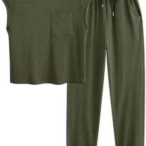 BTFBM Women's Two Piece Tracksuit Short Sleeve Tops Long Pants With Drawstring Outfits Jogger Sets