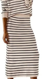 PRETTYGARDEN Women's 2 Piece Striped Sweater Set Casual Fall Long Sleeve Knit Pullover Midi Skirts Matching Travel Outfits
