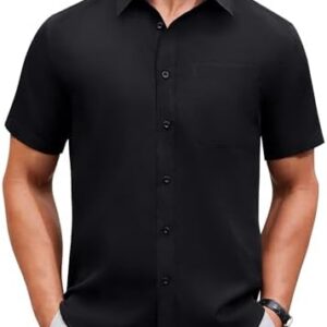 Alimens & Gentle Mens Short Sleeve Dress Shirt Wrinkle Free Solid Casual Button Down Shirts for Summer Business Wedding