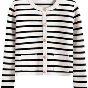ANRABESS Women Striped Cardigan Sweaters Button Down Cropped Knit Lady Jackets Coat 2025 Fall Outfits Spring Trendy Clothes