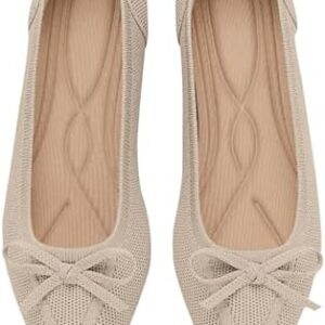 Women's Flats Pointed Toe Bow Knit Ballet Shoes Comfortable Dressy Mesh Slip On Flat