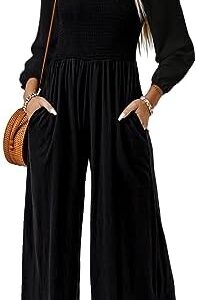 Dokotoo Women's Casual Loose Overalls Jumpsuits One Piece Long Sleeve Wide Leg Long Pant Rompers With Pockets