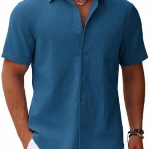 COOFANDY Men's Button Down Short Sleeve Shirt Casual Cotton Summer Beach Wedding Shirts with Pocket