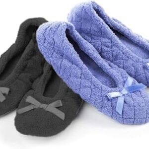 Isotoner Women's 2 Pack Mictroterry Ballerina Slipper with a Satin Bow
