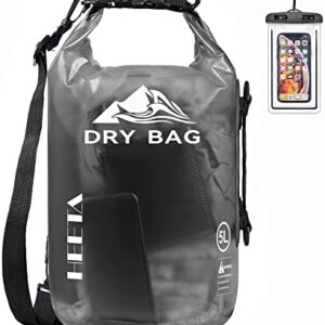 HEETA Dry Bag Waterproof for Women Men, 5L/10L/20L/30L/40L Roll Top Lightweight Dry Storage Bag Backpack with Phone Case for Travel, Swimming, Boating, Kayaking, Camping & Beach, 11 Transparent Colors