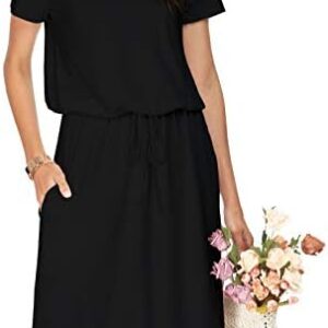 Womens Summer Hide Belly Knee Length Travel Dress Pocket 2025 Spring Short Sleeve Midi Work Casual Teacher Outfits