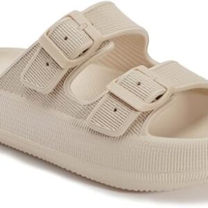 WHITIN Slides for Women Men Double Buckle Adjustable Thick Sole Pillow Slippers Bathroom Sandals