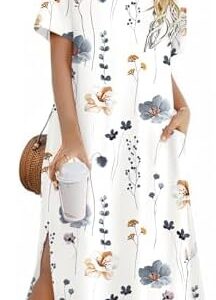 Zeagoo Women Floral Summer Dress Casual Beach Dress Printed T Shirt Dress Split Long Dress Travel 2025 Vacation Dress