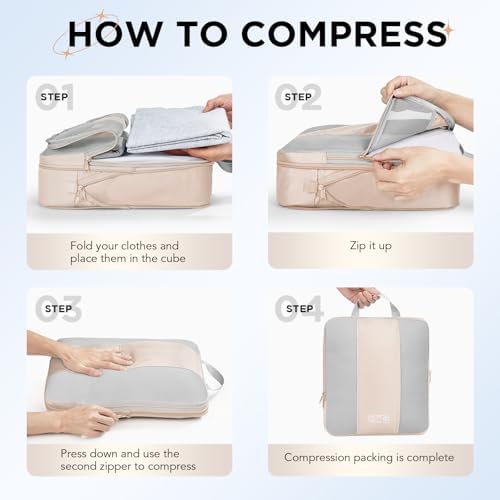 OlarHike 10 Set Compression Packing Cubes for Travel Women Mom,Luggage Clothes Storage Gifts for Travelers,Airplane/Cruise/Car/Train Travel Essentials,Compressible Expandable Saver Space Bags(Beige) - Image 3