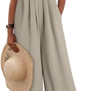 Dokotoo Women's Casual Loose Overalls Jumpsuits One Piece Sleeveless Wide Leg Long Pant Rompers With Pockets