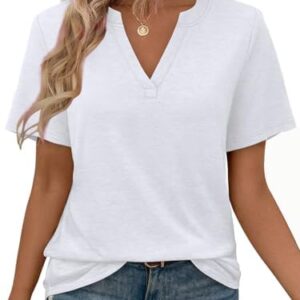 WEESO Womens Tops Summer Short Sleeve V Neck Blouses Business Casual Loose Fit Tshirts Trendy Fashion Outfits