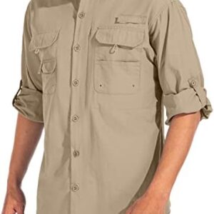 linlon Mens Safari Shirts Long Sleeve UV Protection Hiking Fishing UPF 50+ Quick Dry Cooling Camping Travel Shirts