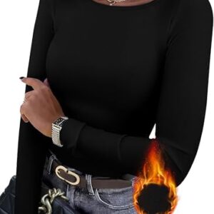WIHOLL Long Sleeve Thermal Shirt for Women Light Fleece Tops Spring 2025 Crew Neck Casual Basic T-Shirts