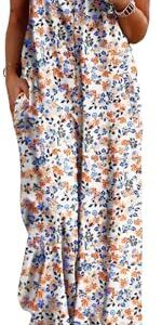 YESNO Women's Summer Boho Casual Jumpsuits Wide Leg Overalls Floral Print Baggy Rompers with Pockets PZZCR