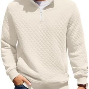 COOFANDY Mens Quarter Zip Pullover Quilted Sweatshirt Knit Long Sleeve Mock Neck Sweater Polo with Pocket