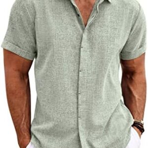 COOFANDY Men's Linen Shirts Short Sleeve Casual Shirts Button Down Shirt for Men Beach Summer Wedding Shirt
