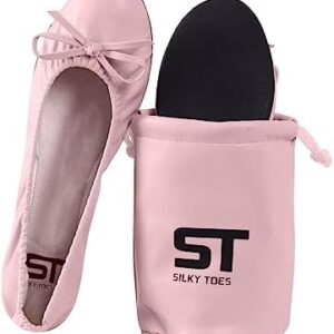 Women's Foldable Travel Ballet Slip On Comfortable Flats Roll Up Walking Shoes with Carrying Pouch