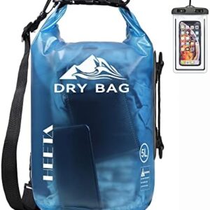 HEETA Dry Bag Waterproof for Women Men, 5L/10L/20L/30L/40L Roll Top Lightweight Dry Storage Bag Backpack with Phone Case for Travel, Swimming, Boating, Kayaking, Camping & Beach, 11 Transparent Colors