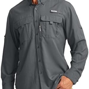 Men's Sun Protection Fishing Shirts Long Sleeve Travel Work Shirts for Men UPF50+ Button Down Shirts with Zipper Pockets