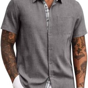 COOFANDY Men's Button Down Shirts Short Sleeve Casual Shirts Summer Beach Shirts Vacation Wedding Shirts with Pocket