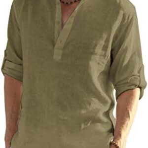 COOFANDY Men's Cotton Linen Henley T-Shirts Long Sleeve Hippie Casual Beach T-Shirts