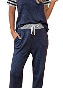 AUTOMET Lounge Sets For Women Two Piece Outfits Loungewear Short Sleeve Crewneck Jogger Pajama Set Sweatpants Tracksuit