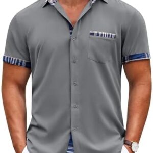 COOFANDY Mens Short Sleeve Dress Shirts Casual Wrinkle Free Shirt Plaid Collar Summer Button Down Shirts