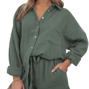 AUTOMET 2 Piece Sets For Women Lounge Wear Matching Two Piece Pajama Fashion Oversized Shirts And Shorts Spring Outfit 2025