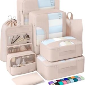 Veken 8 Set Packing Cubes for Travel, Gifts for Women Mom, Suitcase Organizer Bags for Luggage with Hanging Toiletry Bag and Shoe Bag, Vacation Essentials Travel Accessories for Cruise Ship