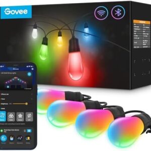 Govee Smart Outdoor String Lights H7021, RGBIC Warm White 96ft (2 Ropes of 48ft) LED Bulbs for Outdoor Decorations, WiFi Patio Lights Work with Alexa, Google, APP Control, IP65 Waterproof