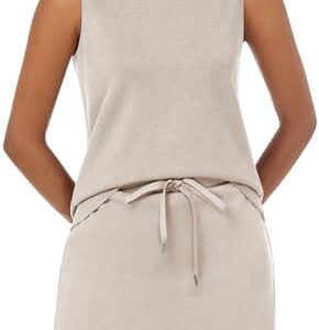 Two Piece Skirt Set for Women Sweatsuits Tennis Outfits Casual Mock Neck Sleeveless Top Elastic Short Skorts