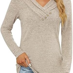 Women's Fall Long Sleeve Tunic Tops for Leggings V Neck Button Casual Blouse Sweatshirt