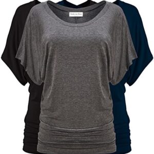 Free to Live 3 Pack Dolman Sleeve Tunic Dressy Business Casual Tops for Women Short Sleeve Shirts Work Outfits Travel Clothes
